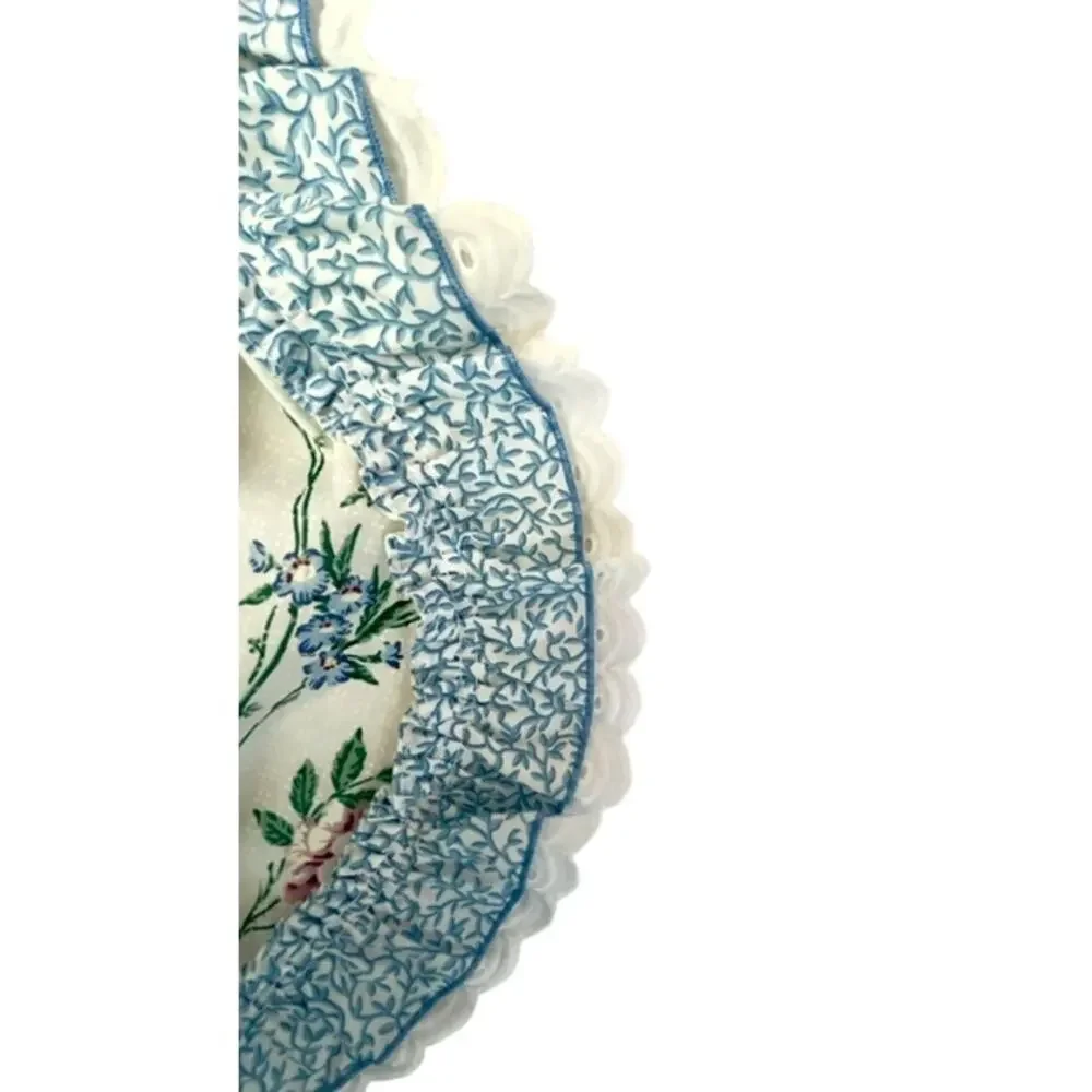 Vintage Cottagecore Floral Curtain Panels Lace Ruffle Tiebacks 42x32 1990s